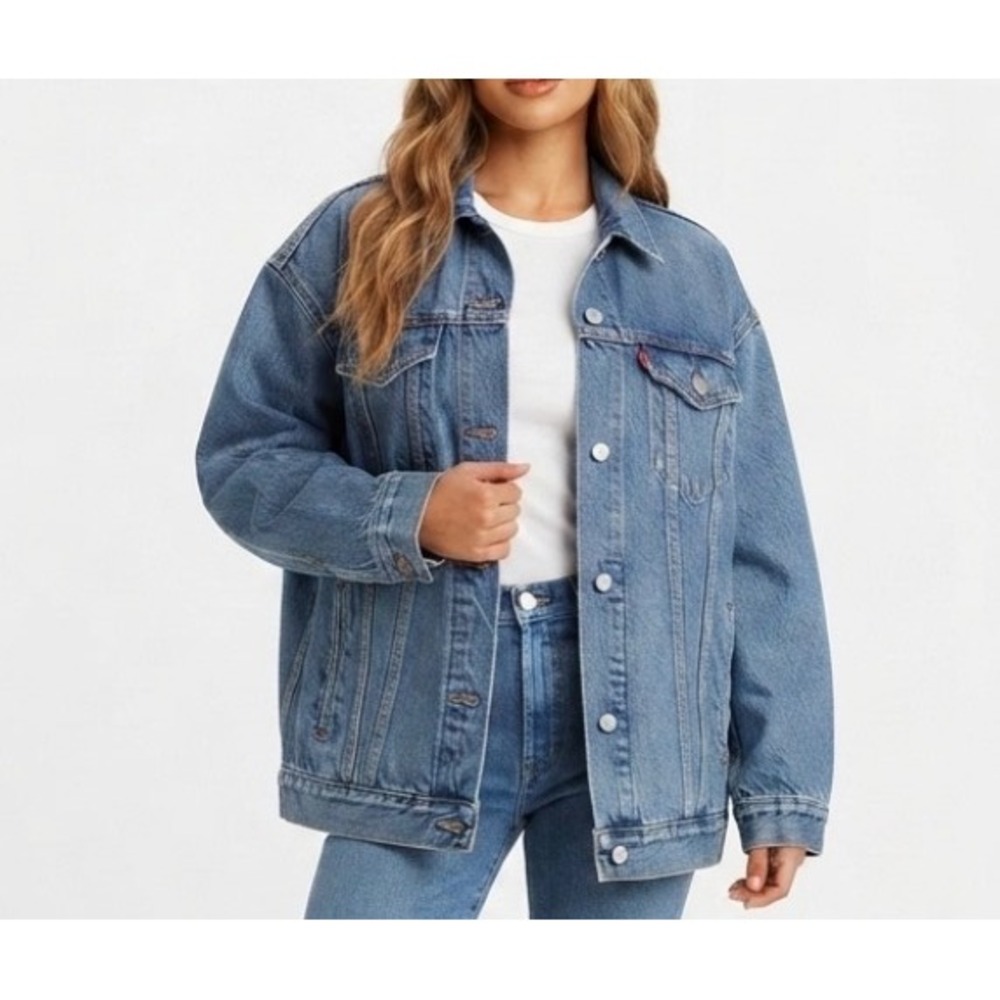 Levis Trucker Jacket Medium Wash Denim Classic Fit Blue Jean Coat Womens M - Picture 1 of 11